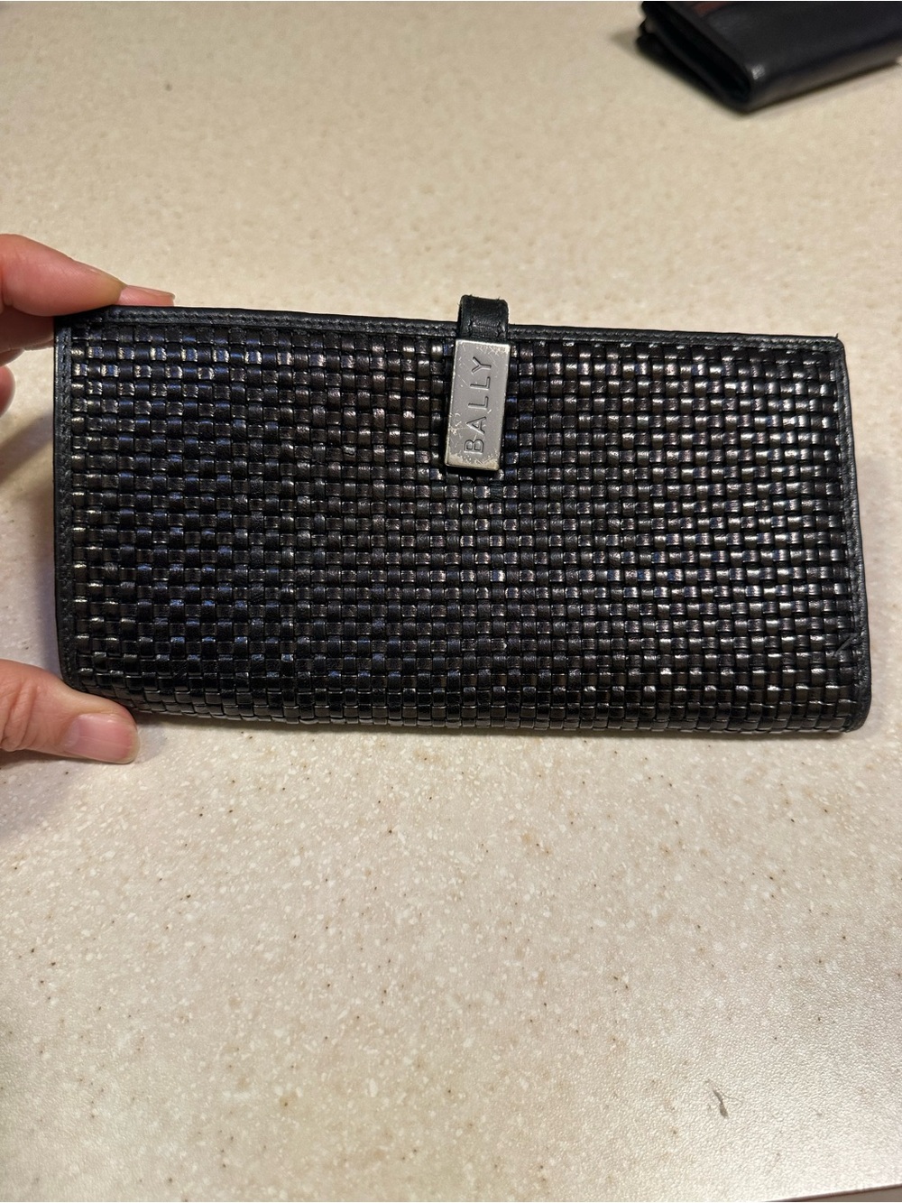 Vintage BALLY Black Woven Leather Long Continental Wallet